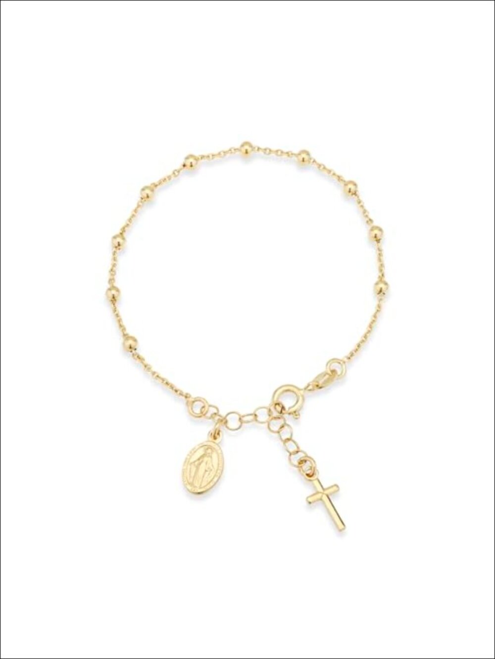 18K Gold Plated 925 Sterling Silver Italian Rosary Cross Charm Bracelet